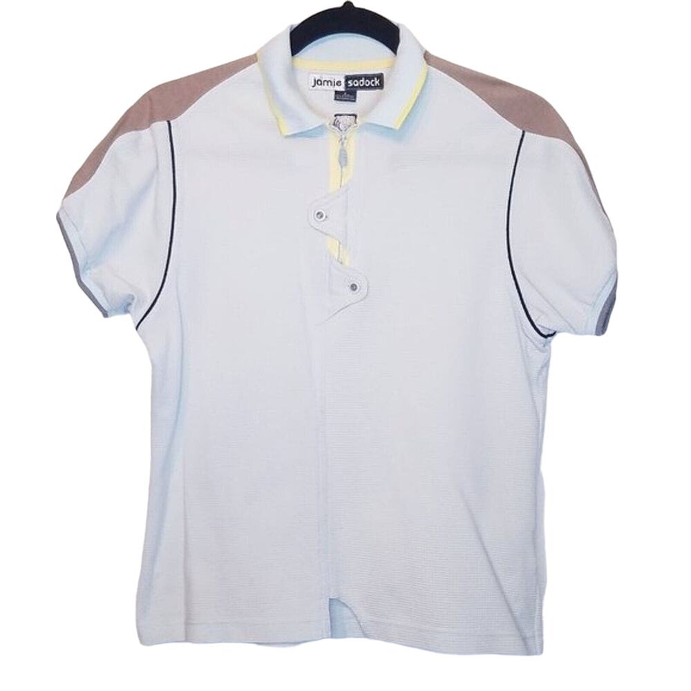 Jamie Sadock Vintage Powder blue/yellow waffle knit short sleeve Golf shirt SM
